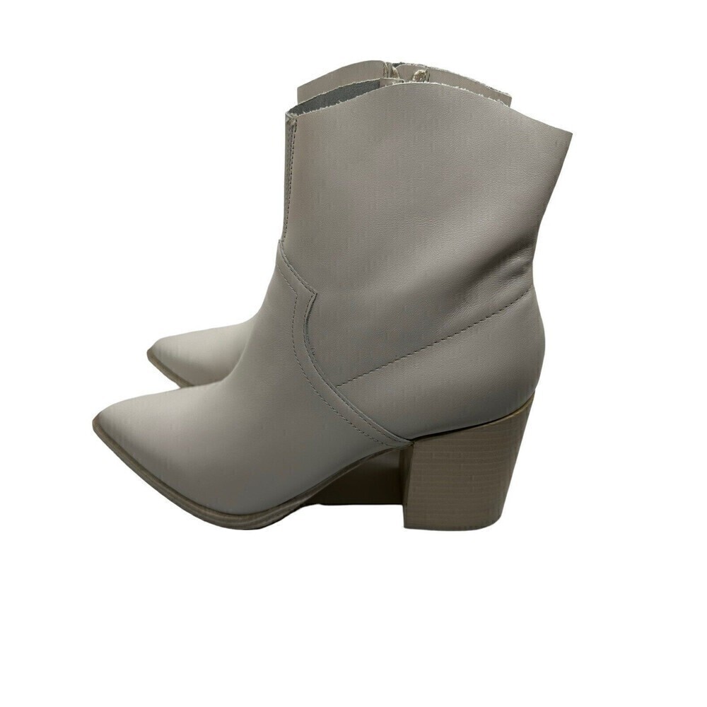Steve Madden Cate Bone Leather Block Heel Pointed Toe Pull On Ankle Boot Size 10 - Picture 6 of 12